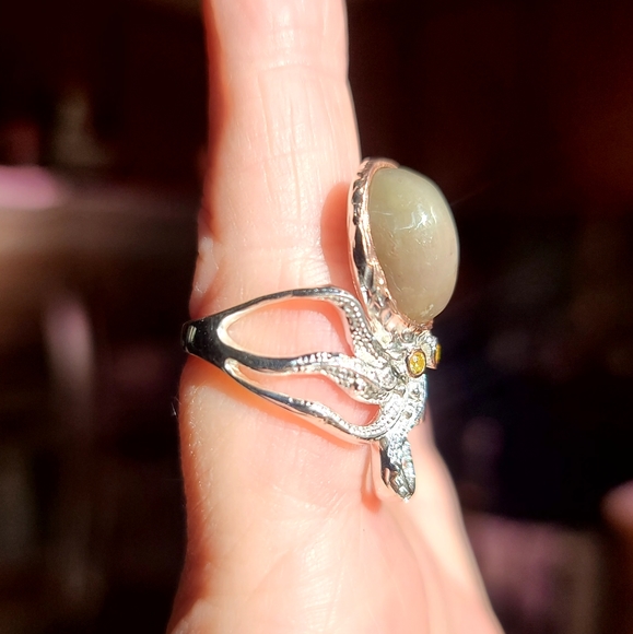 COPY - Star Sapphire RARE green color &Citrine Sterling Octopus 🐙 ring sz8 - Picture 2 of 7